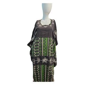 The African Scene Women's Dress One Size Meetu Magic Black Green Fringe NEW TAGS